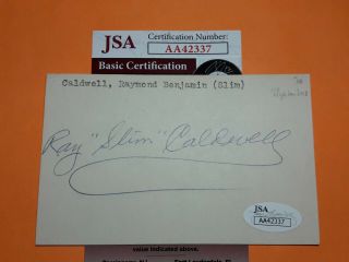 Jsa 1910 Yankees Ray Slim Caldwell Signed 3x5 Index Card D.  1967 Red Sox Indians