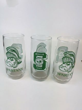 Vintage Michigan State University Spartans Green & White Tumbler Glass 6 " X 3 "