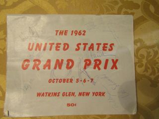 Grand Prix Watkins Glen Oct 1962 Signed Clark Hill Mclaren Penske Hall,  - Rc