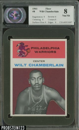 1961 Fleer Basketball 8 Wilt Chamberlain Rc Rookie Hof Csa 8 " Likely Trimmed "