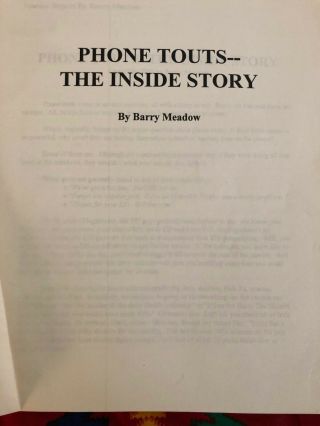 Barry Meadow - Phone Touts - The Inside Story - 1996 - Horse Race Handicapping