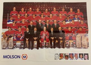 Vintage 1986 Montreal Canadiens 17 X 12 Autographed Softball Poster Patrick Roy,