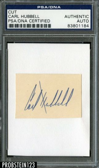 Carl Hubbell Signed 2x4 Cut Autographed Psa/dna Auto Ny Giants Hof
