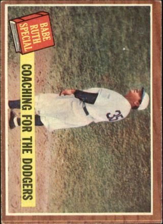 1962 Topps Dodgers Baseball Card 142 Babe Ruth Special 8/coaching Dodgers - Ex