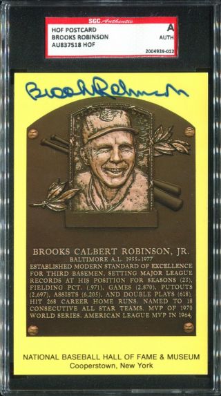 Brooks Robinson Signed Hof Yellow Plaque Postcard Sgc Authentic