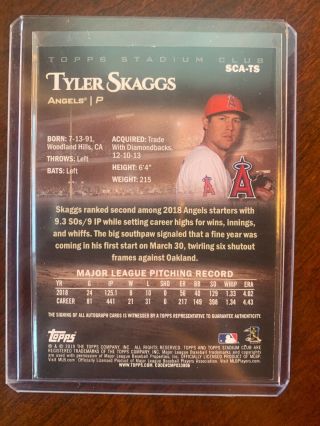 2019 Topps Stadium Club Tyler Skaggs Autograph SCA - TS Auto SP ON CARD ANGELS 4