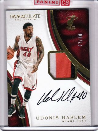 2016 - 17 Panini Immaculate Udonis Haslem Game Worn Heat Patch On Card Auto 27/40