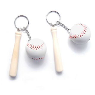 Baseball And Wooden Bat Keychains Key Ring,  3 - Inch (pack 2)