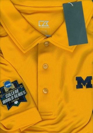 2019 College World Series Cws Michigan Wolverines Yellow Xl Polo Shirt