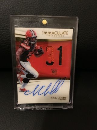 2018 Immaculate Nick Chubb Rpa Rookie Numbers 2 Color Auto Patch Sp 25/31