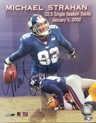Ny Giants Michael Strahan 92 Autographed 8x10 Photo; Sack Leader;