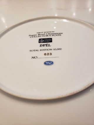 VTG 1986 PAPEL NFL Collector Plate Bowl XX Champions Chicago Bears 6