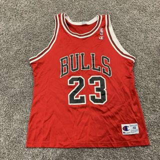 100 Authentic Michael Jordan Champion Chicago Bulls Red Nba Jersey Size 48 Xl