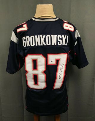 Rob Gronkowski 87 Signed Patriots Jersey Auto Sz Xl Beckett Bas Sticker Only