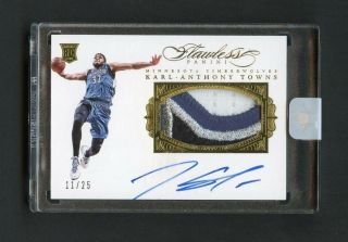2015 - 16 Karl - Anthony Towns Panini Flawless Rc 4 - Color Patch Auto /25 Sp Encased