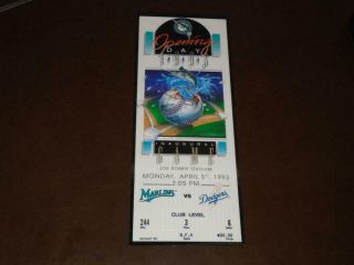 1993 Florida Marlins 1st Game And First Win Baseball Full Ticket