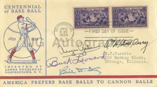 Augie Galan,  Bill Dickey,  Bill Terry,  Buck Leonard - Signed 1939 Baseball Fdc