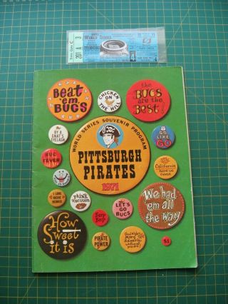 Vintage 1971 Pittsburgh Pirates Baseball World Series Program & Ticket