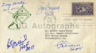 B.  Doerr,  P.  O’neil,  J.  Bunning,  D.  Harvey - Autographed 1939 Hof Baseball Fdc