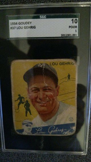 1934 Goudey 37 Lou Gehrig Hof Sgc 1 (compare To Psa) Tough Card 