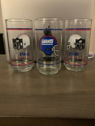 York Giants Nfl Beverage/beer Glass (set Of 3),  Mobil Oil Promo