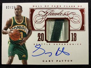 Gary Payton 2013 - 14 Panini Flawless Hall Of Fame Prime Ruby Patch Auto 2/15