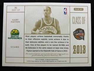 Gary Payton 2013 - 14 Panini Flawless Hall Of Fame Prime Ruby Patch Auto 2/15 2