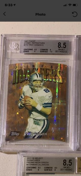 Troy Aikman 1997 Topps Finest Atomic Refractor Very Rare Bgs 8.  5 Pop 1