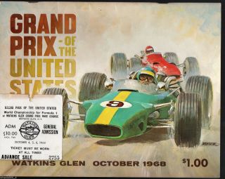Grand Prix O/t United States At Watkins Glen 1968 Program & Ticket Stub Excellen