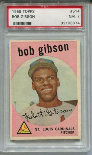 1959 59 Topps Baseball 514 Bob Gibson Rookie Card Rc Psa 7