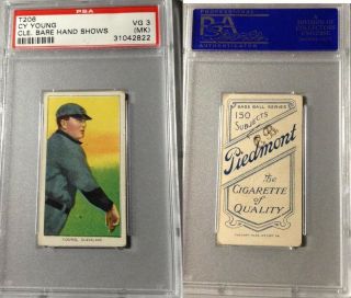 T206 Cy Young Bare Hand Psa 3 Mk Really Image With Back Stamp