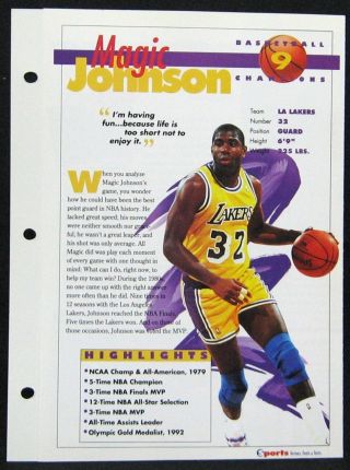 1994 Magic Johnson La Lakers Sports Heroes Feats & Facts Baskeball Champions