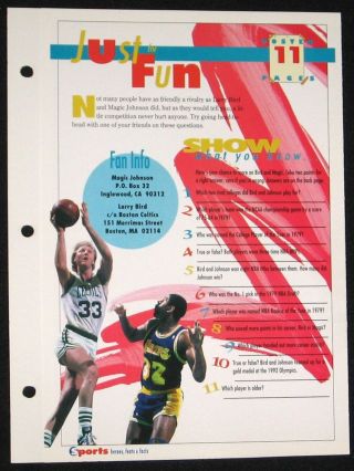 1994 Magic & Larry Poster Page Sports Heroes Feats & Facts Basketball Champions. 2