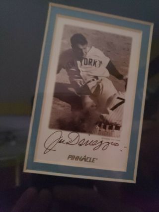 Joe Dimaggio Autographed Baseball Card In Frame With Yankees Patch
