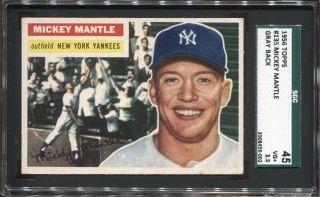1956 Topps Baseball 135 Mickey Mantle Gray Back Sgc 45 Vg,  3.  5 Yankees Centered