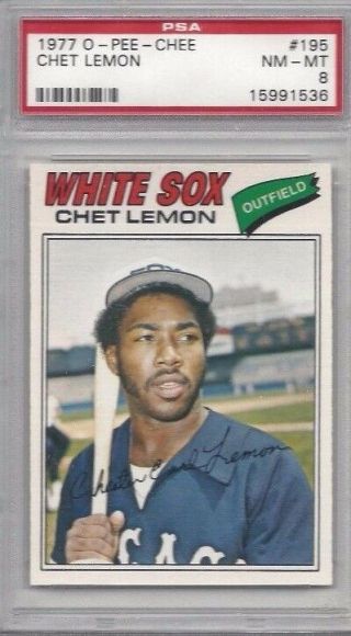 1977 Opc Baseball Card 195 Chet Lemon,  Chicago White Sox Psa 8 Nmmt