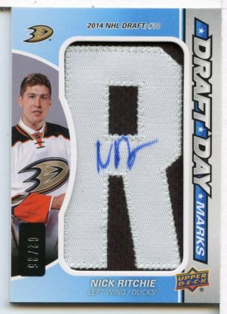 Nick Ritchie 2015 - 16 Spgu Sp Game Draft Day Marks " R " Patch Auto /35 Ag852