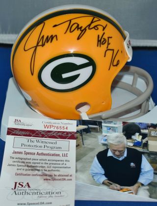 Jim Taylor Autographed 2 Bar Mini Helmet Green Bay Packers Hof Sb I & Ii Jsa