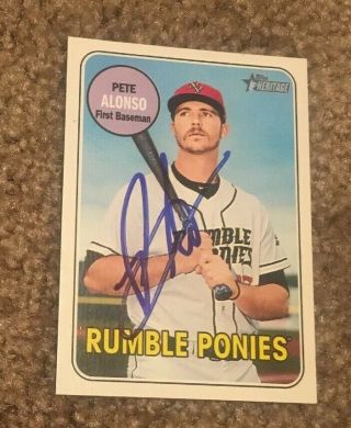 Pete Alonso Signed 2018 Topps Heritage Minors Baseball Card Ny Mets Rookie Auto