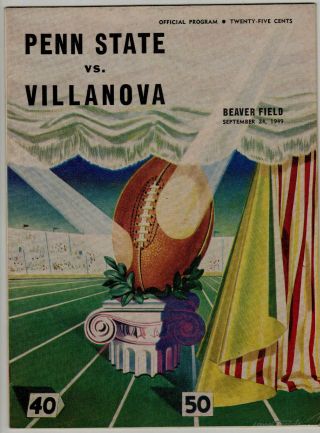 9/24/1949 Penn State Vs.  Villanova College Football Program Ps Coach Joe Bedenk