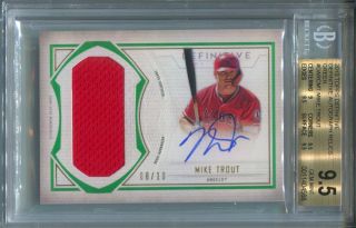 2019 Mike Trout Topps Definitive Auto Jersey Relic Green 8/10 Angels Bgs 9.  5/10