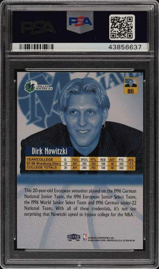 1998 Ultra Basketball Dirk Nowitzki ROOKIE RC 118 PSA 10 GEM (PWCC) 2