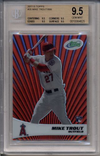 Mike Trout 2011 E - Topps Etopps 35 Bgs 9.  5 Gem Rookie Rc 289/999 K8721