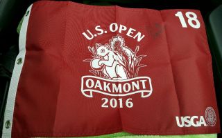 2016 U.  S.  Open Oakmont Pin Flag Signed Dustin Johnson Autograph Jsa Q39902