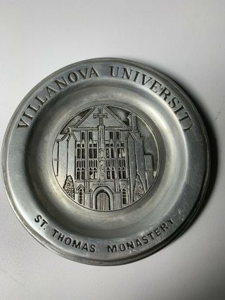 Vintage Wilton Pewter Villanova University St.  Thomas Monastery 5.  75 " Plate