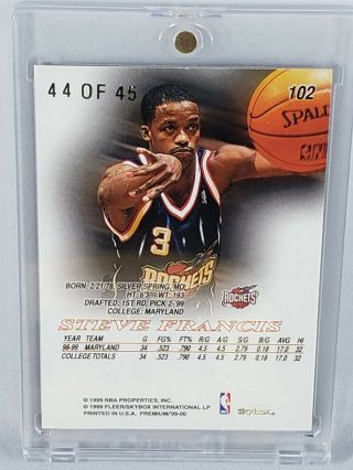 1999 2000 99 00 Skybox Premium Ruby Steve Francis 44/45 RC Houston Rockets NBA 6
