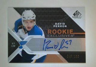 07 - 08 David Perron Ud Sp Game Rookie Exclusives /100 Blues Rc Signature Cup