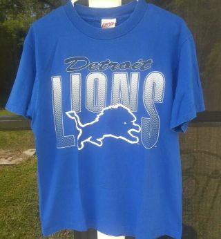 Detroit Lions (mens Large) Blue Vintage Retro Tshirt Nfl Old School Logo
