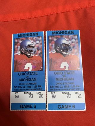 (2) 1986 Michigan - Ohio State College Football Ticket Stubs (11/22/86)