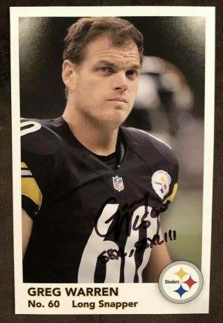 Greg Warren Autograph Pittsburgh Steelers Signed 5x8 Photo Bowl Champ Xl